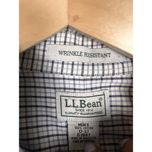 LL Bean Mens Size 17-37 Plaid Shirt Button Front Wrinkle Resistant - Picture 7 of 11